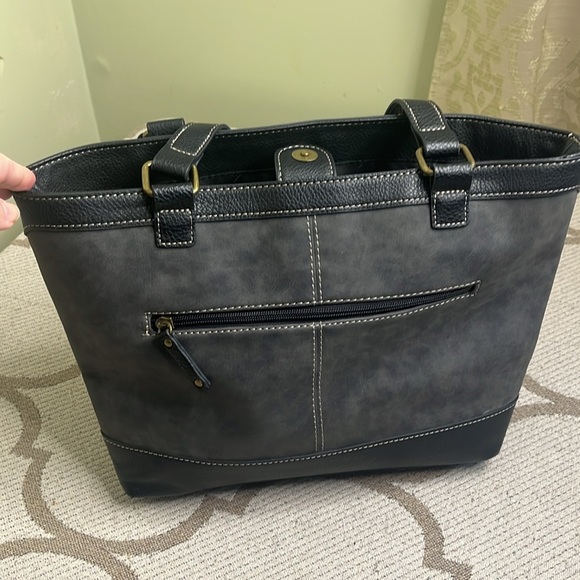 BOC vegan leather multiple pockets Black Gray shoulder tote Bag - Picture 8 of 17